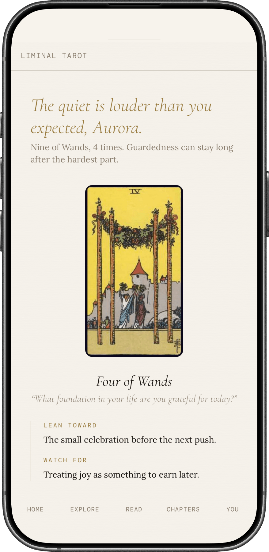 Liminal Tarot daily card screen