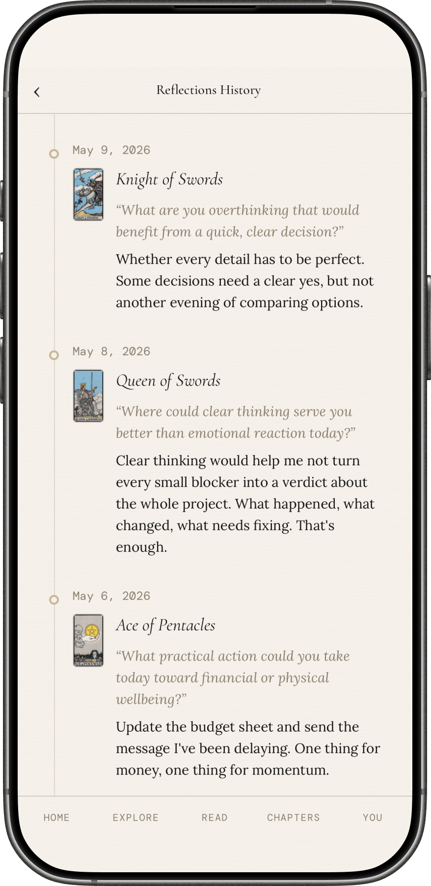 Liminal Tarot daily reflections history